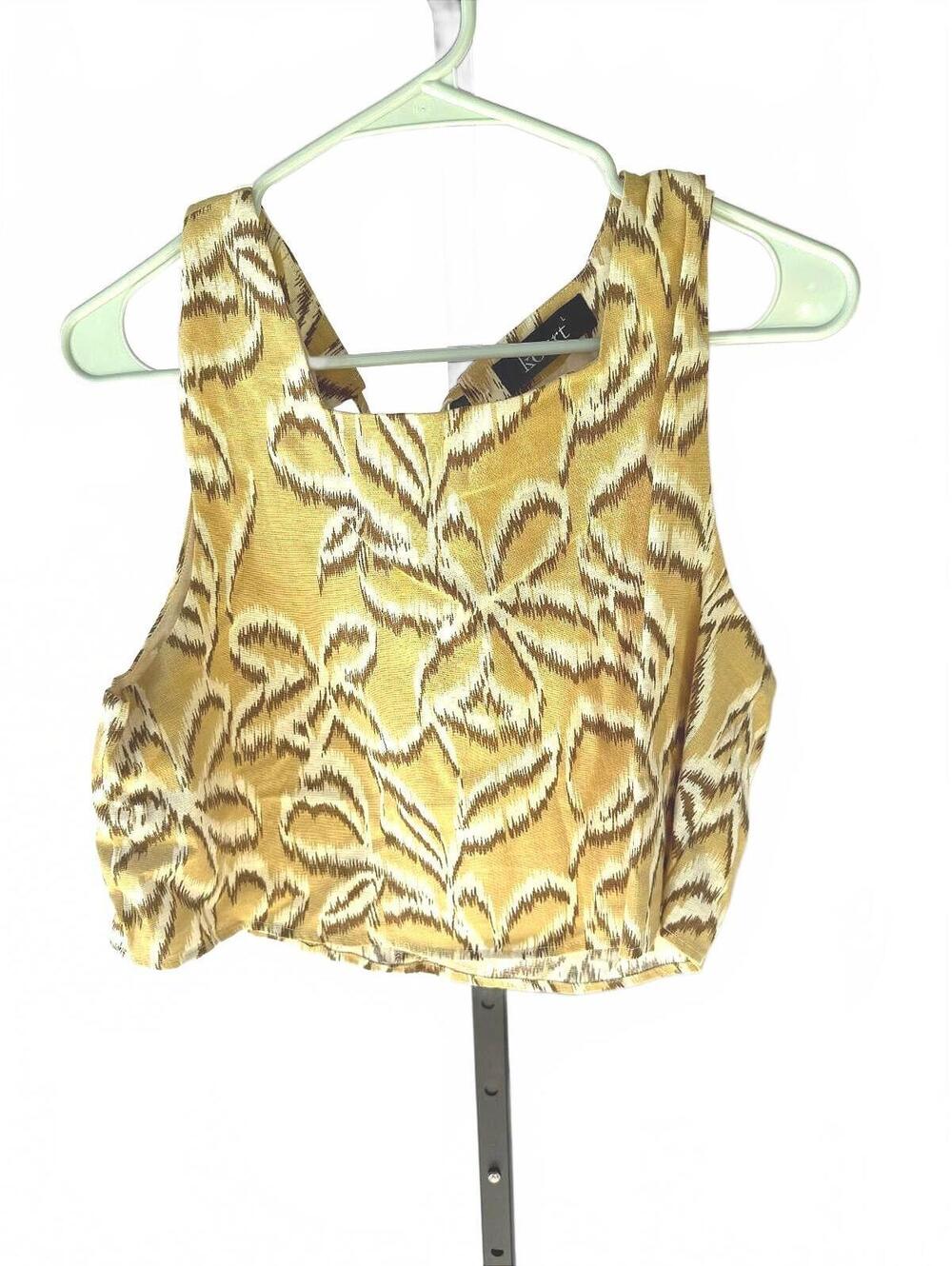 Kourt Women's Lightweight Tan Cropped Tie-Back Sleeveless Top Size Large